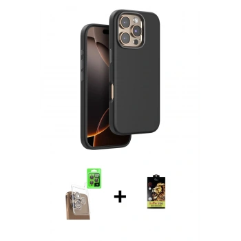 MARSİLYAN™- iPhone 16 Pro Kılıf Kutup Modern - Siyah Buffer Cam Ekran Koruyucu + Raze Metal Kamera Lens - CLTM