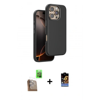 MARSİLYAN™- iPhone 16 Pro Kılıf Kutup Modern - Siyah Buffer Hayalet Cam Ekran Koruyucu + Raze Metal Kamera Lens - CLTM