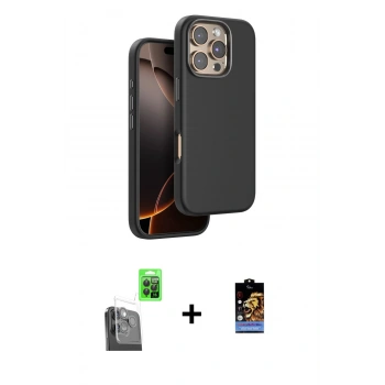 MARSİLYAN™- iPhone 16 Pro Kılıf Kutup Modern - Siyah Buffer Hayalet Cam Ekran Koruyucu + Raze Metal Kamera Lens - SH