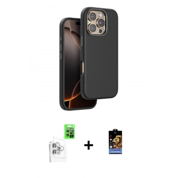 MARSİLYAN™- iPhone 16 Pro Kılıf Kutup Modern - Siyah Buffer Hayalet Cam Ekran Koruyucu + Raze Metal Kamera Lens - BZ