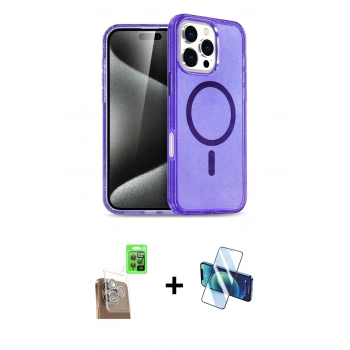 MARSİLYAN™- iPhone 16 Pro Kılıf Nova Asil Prime - Siyah 3D Antistatik Cam Ekran Koruyucu + Raze Metal Kamera Lens - CLTM
