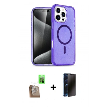 MARSİLYAN™- iPhone 16 Pro Kılıf Nova Asil Prime - Siyah 3D Antistatik Hayalet Cam Ekran Koruyucu + Raze Metal Kamera Lens - CLTM