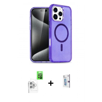 MARSİLYAN™- iPhone 16 Pro Kılıf Nova Asil Prime - Siyah Bilvis 0.18mm Plus Cam Ekran Koruyucu + Raze Metal Kamera Lens - BZ