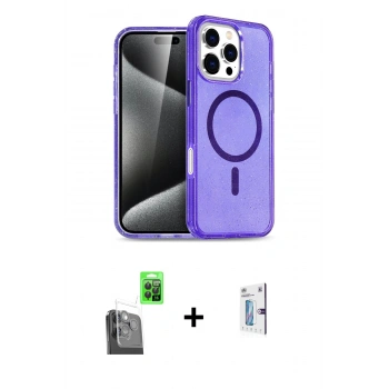MARSİLYAN™- iPhone 16 Pro Kılıf Nova Asil Prime - Siyah Bilvis 0.18mm Plus Cam Ekran Koruyucu + Raze Metal Kamera Lens - SH