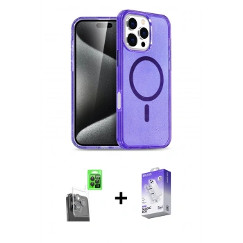 MARSİLYAN™- iPhone 16 Pro Kılıf Nova Asil Prime - Siyah Bilvis 5in1 3D Magic Cam Ekran Koruyucu + Raze Metal Kamera Lens - SH