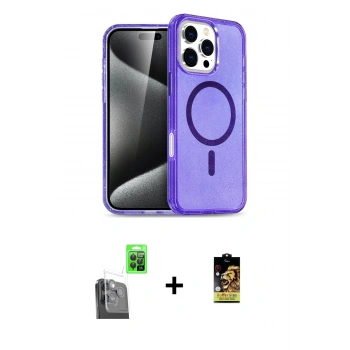 MARSİLYAN™- iPhone 16 Pro Kılıf Nova Asil Prime - Siyah Buffer Cam Ekran Koruyucu + Raze Metal Kamera Lens - SH