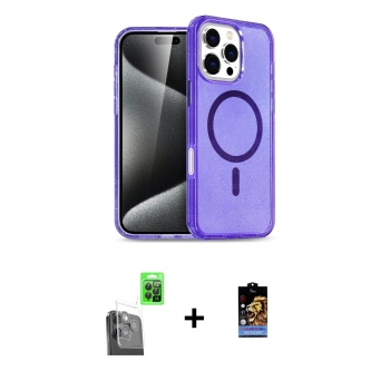 MARSİLYAN™- iPhone 16 Pro Kılıf Nova Asil Prime - Siyah Buffer Hayalet Cam Ekran Koruyucu + Raze Metal Kamera Lens - SH