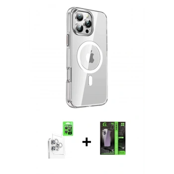MARSİLYAN™- iPhone 16 Pro Kılıf Nova Doku - Şeffaf 360 Full Body Arka Koruyucu + Raze Metal Kamera Lens - BZ
