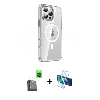 MARSİLYAN™- iPhone 16 Pro Kılıf Nova Doku - Siyah 3D Antistatik Cam Ekran Koruyucu + Raze Metal Kamera Lens - SH