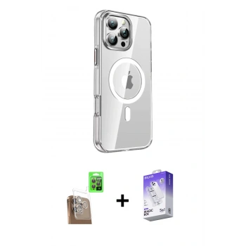 MARSİLYAN™- iPhone 16 Pro Kılıf Nova Doku - Siyah Bilvis 5in1 3D Magic Cam Ekran Koruyucu + Raze Metal Kamera Lens - CLTM