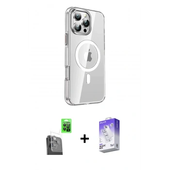 MARSİLYAN™- iPhone 16 Pro Kılıf Nova Doku - Siyah Bilvis 5in1 3D Magic Cam Ekran Koruyucu + Raze Metal Kamera Lens - SH