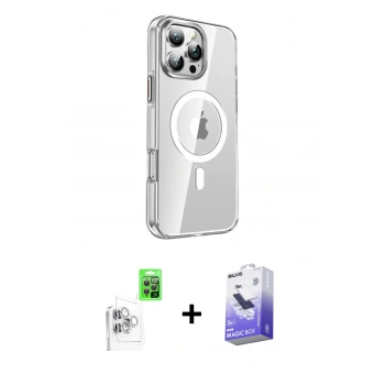 MARSİLYAN™- iPhone 16 Pro Kılıf Nova Doku - Siyah Bilvis 5in1 5D Magic Hayalet Cam Ekran Koruyucu + Raze Metal Kamera Lens - BZ