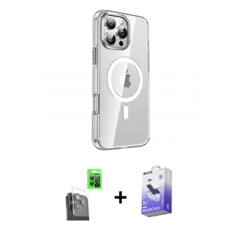 MARSİLYAN™- iPhone 16 Pro Kılıf Nova Doku - Siyah Bilvis 5in1 5D Magic Hayalet Cam Ekran Koruyucu + Raze Metal Kamera Lens - SH