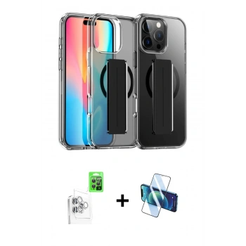 MARSİLYAN™- iPhone 16 Pro Kılıf Nova Işık Koleksiyonu - Siyah 3D Antistatik Cam Ekran Koruyucu + Raze Metal Kamera Lens - BZ
