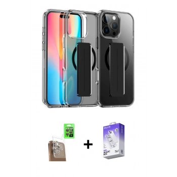 MARSİLYAN™- iPhone 16 Pro Kılıf Nova Işık Koleksiyonu - Siyah Bilvis 5in1 3D Magic Cam Ekran Koruyucu + Raze Metal Kamera Lens - CLTM