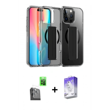 MARSİLYAN™- iPhone 16 Pro Kılıf Nova Işık Koleksiyonu - Siyah Bilvis 5in1 3D Magic Cam Ekran Koruyucu + Raze Metal Kamera Lens - SH
