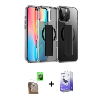 MARSİLYAN™- iPhone 16 Pro Kılıf Nova Işık Koleksiyonu - Siyah Bilvis 5in1 5D Magic Hayalet Cam Ekran Koruyucu + Raze Metal Kamera Lens - CLTM