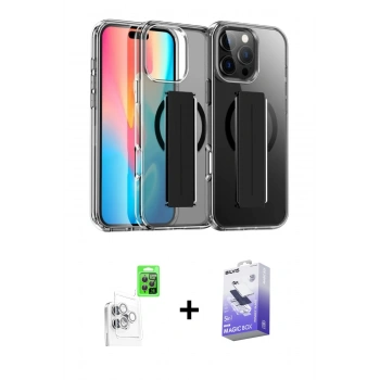 MARSİLYAN™- iPhone 16 Pro Kılıf Nova Işık Koleksiyonu - Siyah Bilvis 5in1 5D Magic Hayalet Cam Ekran Koruyucu + Raze Metal Kamera Lens - BZ