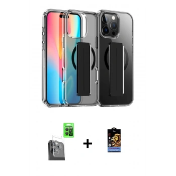 MARSİLYAN™- iPhone 16 Pro Kılıf Nova Işık Koleksiyonu - Siyah Buffer Hayalet Cam Ekran Koruyucu + Raze Metal Kamera Lens - SH