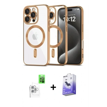 MARSİLYAN™- iPhone 16 Pro Kılıf Nova Işık Özel Seri - Siyah Bilvis 5in1 5D Magic Hayalet Cam Ekran Koruyucu + Raze Metal Kamera Lens - BZ