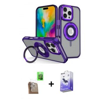 MARSİLYAN™- iPhone 16 Pro Kılıf Nova Minimal Serisi - Siyah Bilvis 5in1 5D Magic Hayalet Cam Ekran Koruyucu + Raze Metal Kamera Lens - CLTM