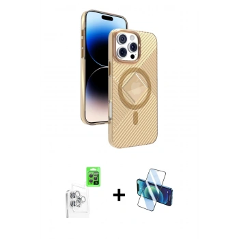MARSİLYAN™- iPhone 16 Pro Kılıf Nova Modern Prime - Siyah 3D Antistatik Cam Ekran Koruyucu + Raze Metal Kamera Lens - BZ