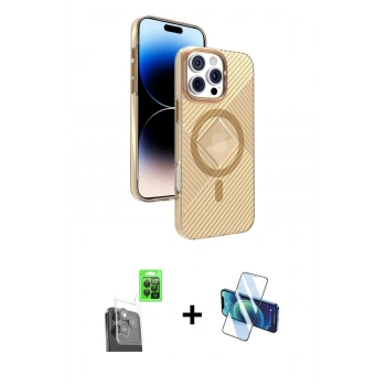 MARSİLYAN™- iPhone 16 Pro Kılıf Nova Modern Prime - Siyah 3D Antistatik Cam Ekran Koruyucu + Raze Metal Kamera Lens - SH