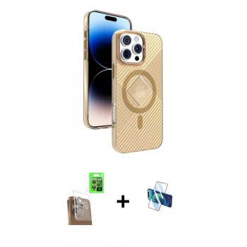 MARSİLYAN™- iPhone 16 Pro Kılıf Nova Modern Prime - Siyah 3D Antistatik Seramik Nano Ekran Koruyucu + Raze Metal Kamera Lens - CLTM