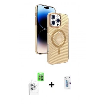 MARSİLYAN™- iPhone 16 Pro Kılıf Nova Modern Prime - Siyah Bilvis 0.18mm Plus Cam Ekran Koruyucu + Raze Metal Kamera Lens - BZ