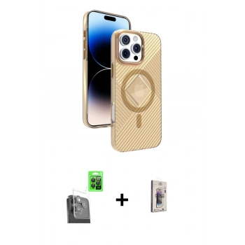 MARSİLYAN™- iPhone 16 Pro Kılıf Nova Modern Prime - Siyah Bilvis 3D Cam Ekran Koruyucu + Raze Metal Kamera Lens - SH
