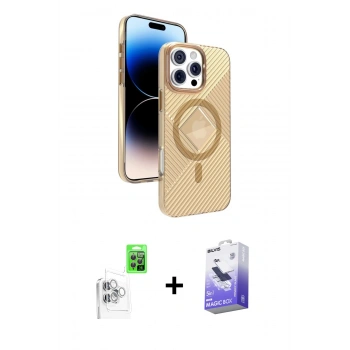 MARSİLYAN™- iPhone 16 Pro Kılıf Nova Modern Prime - Siyah Bilvis 5in1 5D Magic Hayalet Cam Ekran Koruyucu + Raze Metal Kamera Lens - BZ