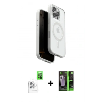 MARSİLYAN™- iPhone 16 Pro Kılıf Pusula Form Serisi - Şeffaf 360 Full Body Arka Koruyucu + Raze Metal Kamera Lens - BZ
