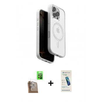 MARSİLYAN™- iPhone 16 Pro Kılıf Pusula Form Serisi - Şeffaf Pasifik Cam Ekran Koruyucu + Raze Metal Kamera Lens - CLTM