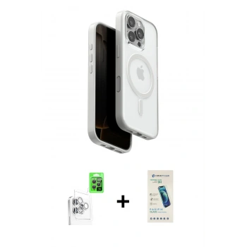 MARSİLYAN™- iPhone 16 Pro Kılıf Pusula Form Serisi - Şeffaf Pasifik Cam Ekran Koruyucu + Raze Metal Kamera Lens - BZ
