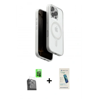 MARSİLYAN™- iPhone 16 Pro Kılıf Pusula Form Serisi - Şeffaf Pasifik Cam Ekran Koruyucu + Raze Metal Kamera Lens - SH