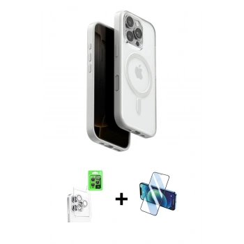 MARSİLYAN™- iPhone 16 Pro Kılıf Pusula Form Serisi - Siyah 3D Antistatik Cam Ekran Koruyucu + Raze Metal Kamera Lens - BZ