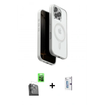 MARSİLYAN™- iPhone 16 Pro Kılıf Pusula Form Serisi - Siyah Bilvis 0.18mm Plus Cam Ekran Koruyucu + Raze Metal Kamera Lens - SH