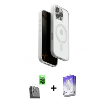 MARSİLYAN™- iPhone 16 Pro Kılıf Pusula Form Serisi - Siyah Bilvis 5in1 3D Magic Cam Ekran Koruyucu + Raze Metal Kamera Lens - SH