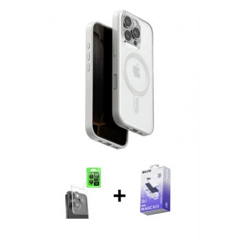 MARSİLYAN™- iPhone 16 Pro Kılıf Pusula Form Serisi - Siyah Bilvis 5in1 5D Magic Hayalet Cam Ekran Koruyucu + Raze Metal Kamera Lens - SH
