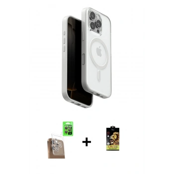 MARSİLYAN™- iPhone 16 Pro Kılıf Pusula Form Serisi - Siyah Buffer Cam Ekran Koruyucu + Raze Metal Kamera Lens - CLTM