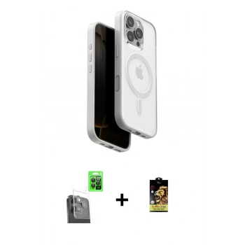 MARSİLYAN™- iPhone 16 Pro Kılıf Pusula Form Serisi - Siyah Buffer Cam Ekran Koruyucu + Raze Metal Kamera Lens - SH
