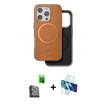 MARSİLYAN™- iPhone 16 Pro Kılıf Pusula Işık Koleksiyonu - Siyah 3D Antistatik Cam Ekran Koruyucu + Raze Metal Kamera Lens - SH