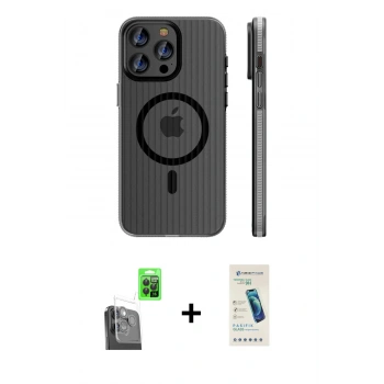 MARSİLYAN™- iPhone 16 Pro Kılıf Pusula Minimal Koleksiyonu - Şeffaf Pasifik Cam Ekran Koruyucu + Raze Metal Kamera Lens - SH
