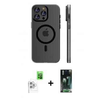 MARSİLYAN™- iPhone 16 Pro Kılıf Pusula Minimal Koleksiyonu - Siyah 360 Mat Full Body Arka Koruyucu + Raze Metal Kamera Lens - BZ