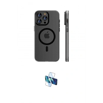 MARSİLYAN™- iPhone 16 Pro Kılıf Pusula Minimal Koleksiyonu - Siyah 3D Antistatik Seramik Nano Ekran Koruyucu