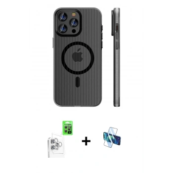 MARSİLYAN™- iPhone 16 Pro Kılıf Pusula Minimal Koleksiyonu - Siyah 3D Antistatik Seramik Nano Ekran Koruyucu + Raze Metal Kamera Lens - BZ