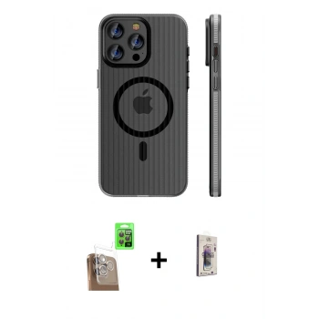 MARSİLYAN™- iPhone 16 Pro Kılıf Pusula Minimal Koleksiyonu - Siyah Bilvis 3D Cam Ekran Koruyucu + Raze Metal Kamera Lens - CLTM