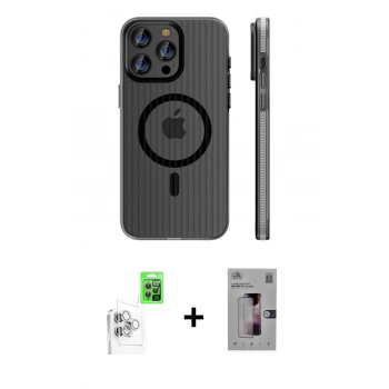 MARSİLYAN™- iPhone 16 Pro Kılıf Pusula Minimal Koleksiyonu - Siyah Bilvis 3D Mat Cam Ekran Koruyucu + Raze Metal Kamera Lens - BZ