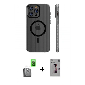 MARSİLYAN™- iPhone 16 Pro Kılıf Pusula Minimal Koleksiyonu - Siyah Bilvis 3D Mat Cam Ekran Koruyucu + Raze Metal Kamera Lens - SH