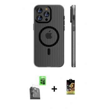 MARSİLYAN™- iPhone 16 Pro Kılıf Pusula Minimal Koleksiyonu - Siyah Buffer Cam Ekran Koruyucu + Raze Metal Kamera Lens - SH